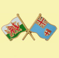 Wales Fiji Crossed Country Flags Friendship Enamel Lapel Pin Set x 3
