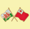 Wales Tonga Crossed Country Flags Friendship Enamel Lapel Pin Set x 3