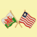 Wales Liberia Crossed Country Flags Friendship Enamel Lapel Pin Set x 3