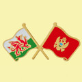 Wales Montenegro Crossed Country Flags Friendship Enamel Lapel Pin Set x 3