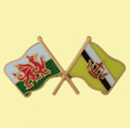 Wales Brunei Crossed Country Flags Friendship Enamel Lapel Pin Set x 3