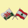 Wales Lebanon Crossed Country Flags Friendship Enamel Lapel Pin Set x 3