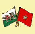 Wales Morocco Crossed Country Flags Friendship Enamel Lapel Pin Set x 3