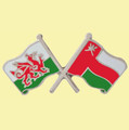Wales Oman Crossed Country Flags Friendship Enamel Lapel Pin Set x 3
