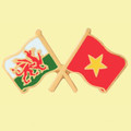 Wales Vietnam Crossed Country Flags Friendship Enamel Lapel Pin Set x 3