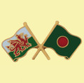 Wales Bangladesh Crossed Country Flags Friendship Enamel Lapel Pin Set x 3