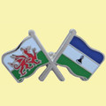 Wales Lesotho Crossed Country Flags Friendship Enamel Lapel Pin Set x 3