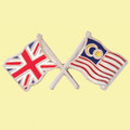 Union Jack Malaysia Crossed Country Flags Friendship Enamel Lapel Pin Set x 3