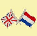 Union Jack Netherlands Crossed Country Flags Friendship Enamel Lapel Pin Set x 3