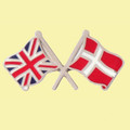 Union Jack Denmark Crossed Country Flags Friendship Enamel Lapel Pin Set x 3