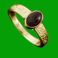 Uyea Celtic Knot Oval Garnet Ladies 18K Yellow Gold Band Ring Sizes A-Q