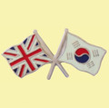 Union Jack South Korea Crossed Country Flags Friendship Enamel Lapel Pin Set x 3
