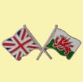Union Jack Wales Crossed Country Flags Friendship Enamel Lapel Pin Set x 3