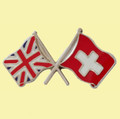 Union Jack Switzerland Crossed Country Flags Friendship Enamel Lapel Pin Set x 3