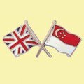 Union Jack Singapore Crossed Country Flags Friendship Enamel Lapel Pin Set x 3