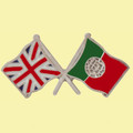 Union Jack Portugal Crossed Country Flags Friendship Enamel Lapel Pin Set x 3