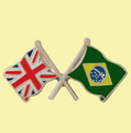 Union Jack Brazil Crossed Country Flags Friendship Enamel Lapel Pin Set x 3