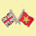 Union Jack Vietnam Crossed Country Flags Friendship Enamel Lapel Pin Set x 3