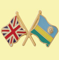 Union Jack Rwanda Crossed Country Flags Friendship Enamel Lapel Pin Set x 3