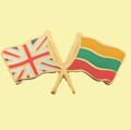 Union Jack Lithuania Crossed Country Flags Friendship Enamel Lapel Pin Set x 3