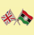 Union Jack Malawi Crossed Country Flags Friendship Enamel Lapel Pin Set x 3