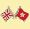 Union Jack Hong Kong Crossed Country Flags Friendship Enamel Lapel Pin Set x 3