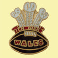 Wales Three White Feathers Ich Dien Rugby Ball Enamel Badge Lapel Pin Set x 3
