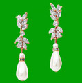 Cubic Zirconia Ivory Pearl Teardrop Rose Gold Plated Earrings 