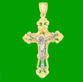 Ornate Crucifix Cross Highly Polished Two Tone 14K Gold Pendant