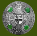 McDonnell Irish Coat Of Arms Celtic Round Green Stones Pewter Plaid Brooch