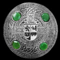 McDonnell Irish Coat Of Arms Celtic Round Green Stones Silver Plaid Brooch
