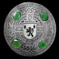 Brennan Irish Coat Of Arms Celtic Round Green Stones Silver Plaid Brooch