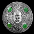 OBrien Irish Coat Of Arms Celtic Round Green Stones Silver Plaid Brooch