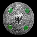 Browne Irish Coat Of Arms Celtic Round Green Stones Silver Plaid Brooch