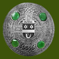 Burns Irish Coat Of Arms Celtic Round Green Stones Pewter Plaid Brooch