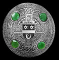 Burns Irish Coat Of Arms Celtic Round Green Stones Silver Plaid Brooch