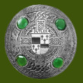 Butler Irish Coat Of Arms Celtic Round Green Stones Pewter Plaid Brooch