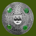 McCabe Irish Coat Of Arms Celtic Round Green Stones Pewter Plaid Brooch