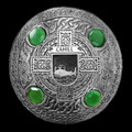 Cahill Irish Coat Of Arms Celtic Round Green Stones Silver Plaid Brooch