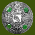 Callahan Irish Coat Of Arms Celtic Round Green Stones Pewter Plaid Brooch