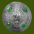 Campbell Irish Coat Of Arms Celtic Round Green Stones Pewter Plaid Brooch