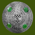 McCann Irish Coat Of Arms Celtic Round Green Stones Pewter Plaid Brooch
