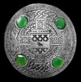 McCann Irish Coat Of Arms Celtic Round Green Stones Silver Plaid Brooch