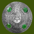 Carroll Irish Coat Of Arms Celtic Round Green Stones Pewter Plaid Brooch