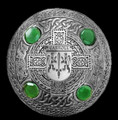Carroll Irish Coat Of Arms Celtic Round Green Stones Silver Plaid Brooch