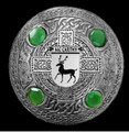 McCarthy Irish Coat Of Arms Celtic Round Green Stones Silver Plaid Brooch
