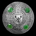 McCauley Irish Coat Of Arms Celtic Round Green Stones Silver Plaid Brooch