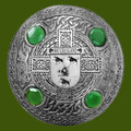 McCausland Irish Coat Of Arms Celtic Round Green Stones Pewter Plaid Brooch
