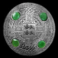 Clancy Irish Coat Of Arms Celtic Round Green Stones Silver Plaid Brooch