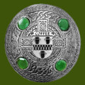 Coffee Irish Coat Of Arms Celtic Round Green Stones Pewter Plaid Brooch